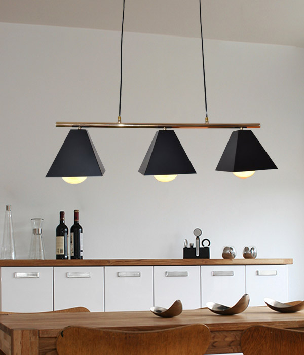 트리오 3등 펜던트조명, 주방식탁조명, LED식탁등 (블랙)
